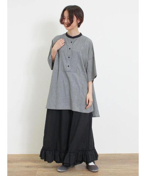 Samansa Mos2（サマンサ モスモス）の「千鳥格子柄クレリックオーバーシャツ（シャツ/ブラウス・レディース・ブルー/チャコールグレー/ブラック/ブラウン・F）」の20枚目の写真