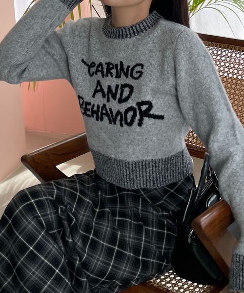 WEGO（ウィゴー）の「WEGO/フラッフィーグラフィックちびニット（ニット/セーター・レディース・ブラック/オフホワイト/杢グレー/ブラック系その他/その他4/アイボリー/その他1/その他2/その他3・FREE）」の6枚目の写真