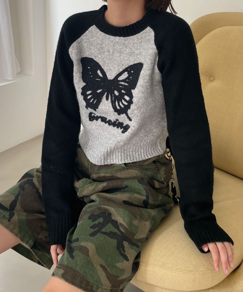 WEGO（ウィゴー）の「WEGO/フラッフィーグラフィックちびニット（ニット/セーター・レディース・ブラック/オフホワイト/杢グレー/ブラック系その他/その他4/アイボリー/その他1/その他2/その他3・FREE）」の4枚目の写真