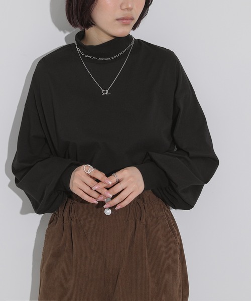 n'OrLABEL(ノアールレーベル)の「タートルボリューム袖ロンT(Tシャツ/カットソー・レディース・ボルドー/オフホワイト/ブラック/チャコールグレー・2/1)」の1枚目の写真