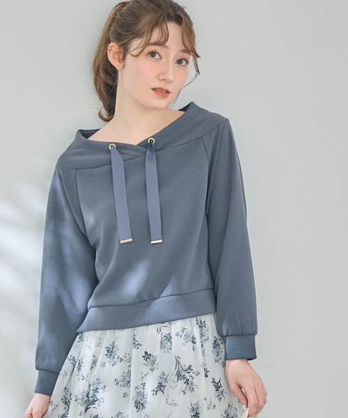 12Twelve Agenda(トゥエルブ アジェンダ)の「フード風サイドスリット9分袖カットソープルオーバー(Tシャツ/カットソー・レディース・ライトグレー/オフホワイト/チャコールグレー/ミント・M)」の1枚目の写真