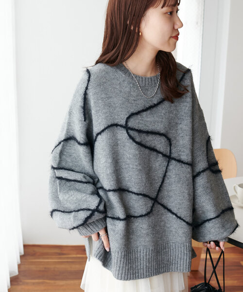 大人気‼️【極美品】ディスコート　メランジヤーン線柄プルオーバー　ブラウン　白 Discoat ニット セーター 「WEB限定」メランジヤーン線柄プル
