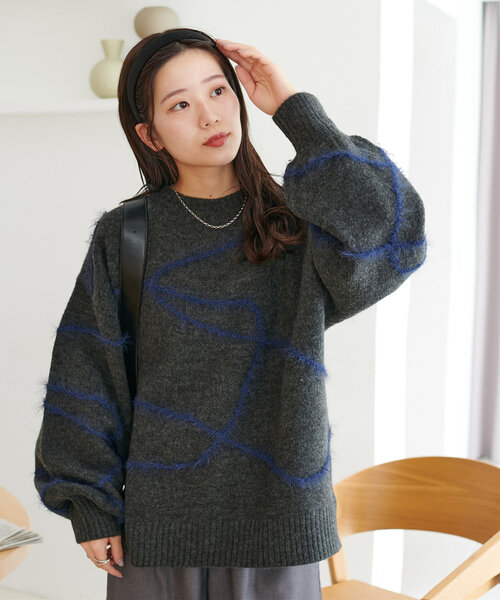 大人気‼️【極美品】ディスコート　メランジヤーン線柄プルオーバー　ブラウン　白 Discoat ニット セーター 「WEB限定」メランジヤーン線柄プル