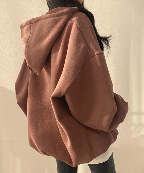 Teem Store(チームストア)の「ハーフジップBIGシルエットパーカー(裏起毛)(スウェット・レディース・イエロー/ブラウン/グレー/アイボリー・L/M)」の13枚目の写真