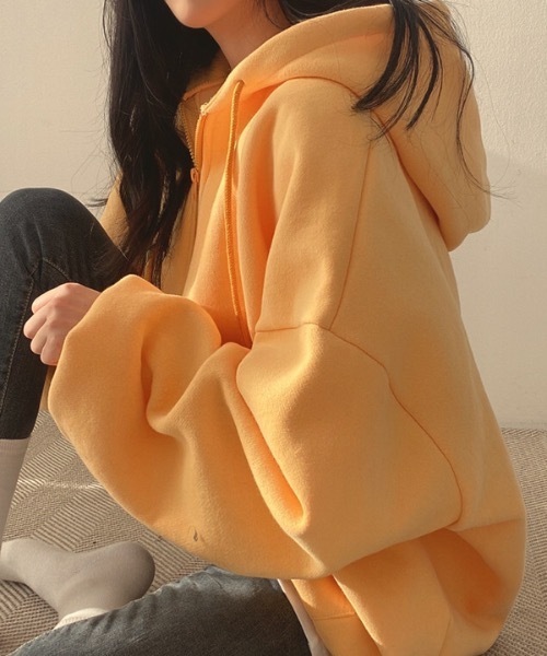 Teem Store(チームストア)の「ハーフジップBIGシルエットパーカー(裏起毛)(スウェット・レディース・イエロー/ブラウン/グレー/アイボリー・L/M)」の7枚目の写真