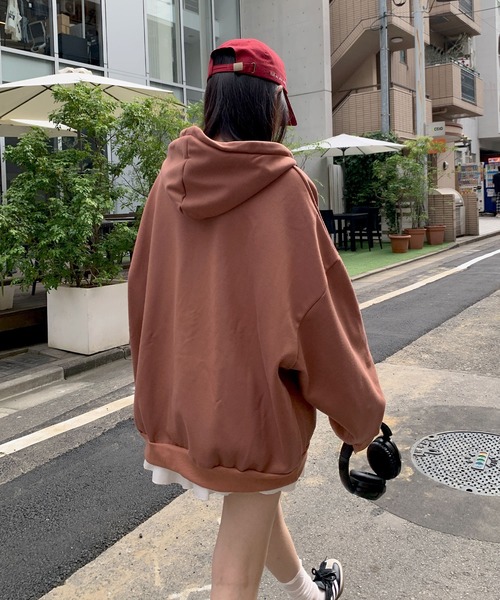 セール】ハーフジップBIGシルエットパーカー（裏起毛）（スウェット