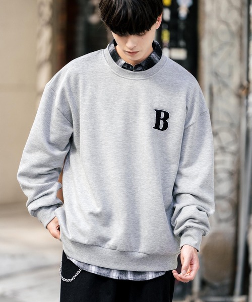 Rocky Monroe(ロッキーモンロー)の「オーバーサイズ裏起毛サガラ刺繍スウェットトレーナー(スウェット・メンズ・チャコール/ネイビー/オートミール/グリーン/グリーン系/杢グレー/アッシュ/チャコールグレー/グレー系/ネイビー系・M/L/XL)」の4枚目の写真