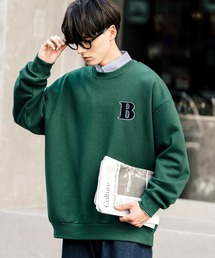 オーバーサイズ裏起毛サガラ刺繍スウェットトレーナー