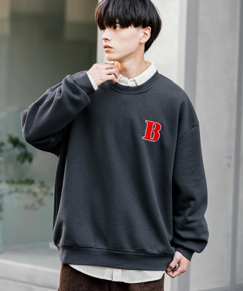 Rocky Monroe(ロッキーモンロー)の「オーバーサイズ裏起毛サガラ刺繍スウェットトレーナー(スウェット・メンズ・チャコール/ネイビー/オートミール/グリーン/グリーン系/杢グレー/アッシュ/チャコールグレー/グレー系/ネイビー系・M/L/XL)」の1枚目の写真