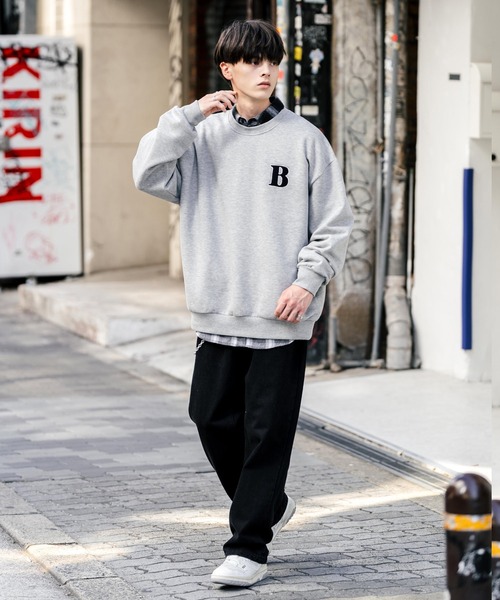 Rocky Monroe(ロッキーモンロー)の「オーバーサイズ裏起毛サガラ刺繍スウェットトレーナー(スウェット・メンズ・チャコール/ネイビー/オートミール/グリーン/グリーン系/杢グレー/アッシュ/チャコールグレー/グレー系/ネイビー系・M/L/XL)」の16枚目の写真