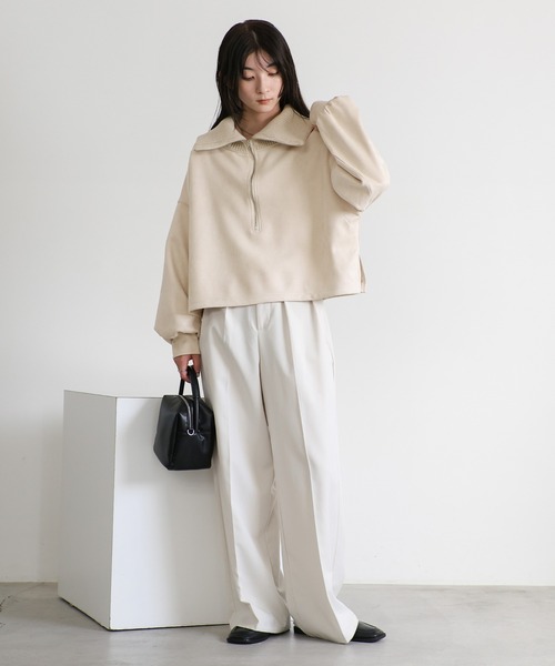 select MOCA（セレクトモカ）の「スエードポンチハーフジップトップス（その他トップス・レディース・アイボリー/ブラック/モカ・FREE）」の4枚目の写真