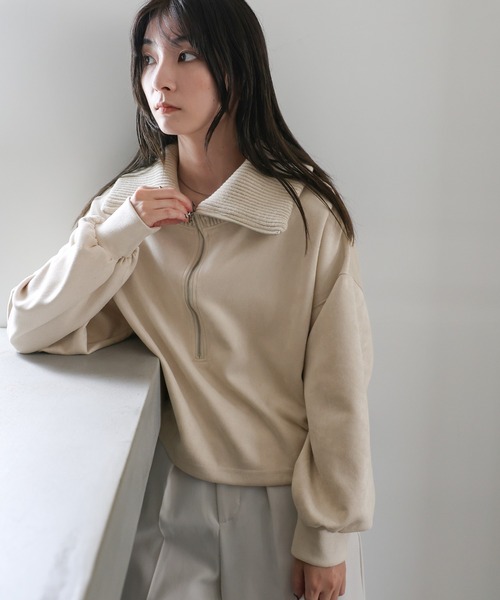 select MOCA（セレクトモカ）の「スエードポンチハーフジップトップス（その他トップス・レディース・アイボリー/ブラック/モカ・FREE）」の8枚目の写真