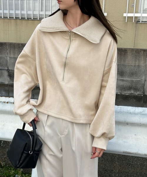 select MOCA（セレクトモカ）の「スエードポンチハーフジップトップス（その他トップス・レディース・アイボリー/ブラック/モカ・FREE）」の16枚目の写真