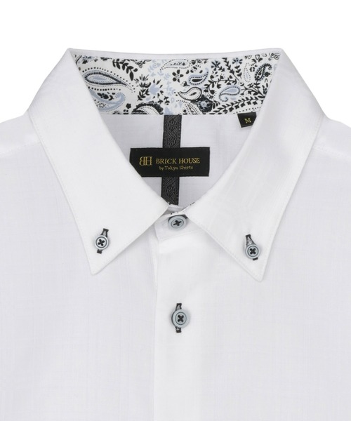 TOKYO SHIRTS（トウキョウシャツ）の「デザインカジュアル長袖シャツ ボタンダウン（ポロシャツ・メンズ・ホワイト・S/M/L/LL）」の2枚目の写真