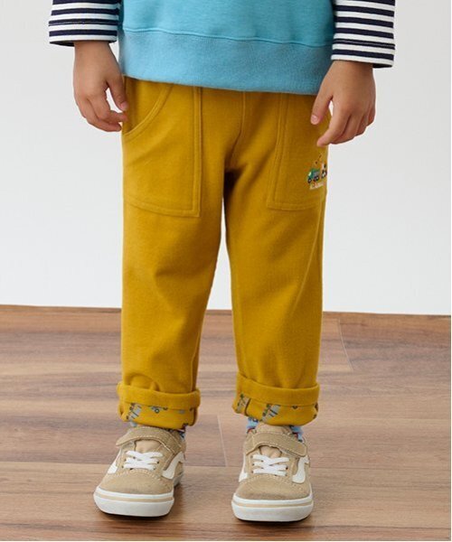 kladskap（クレードスコープ）の「重機裾裏プリントロング丈ストレートパンツ（チノパンツ・キッズ・マスタード/ネイビー・90cm/100cm/110cm/120cm/80ｃｍ）」の2枚目の写真