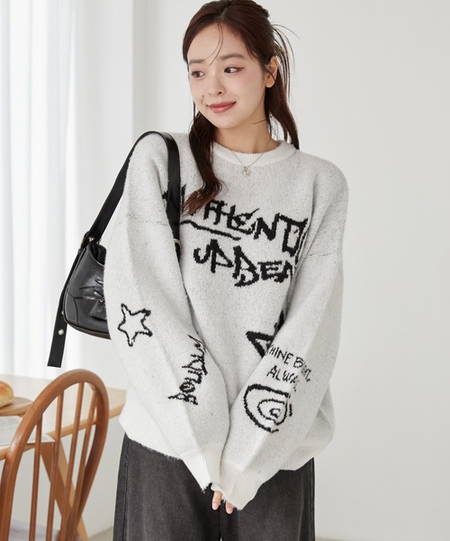 【boohoo】オーバーサイズ テディ グラフィック ニット セーター セール】WEGO/【25年春夏/待望の再入荷】フラッフィー