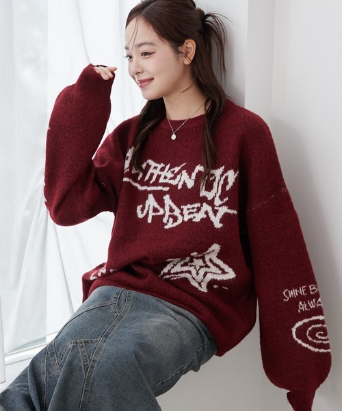 WEGO(ウィゴー)の「WEGO/フラッフィーグラフィックBIGニットプルオーバー(ニット/セーター・レディース・ワイン/ブラック/オフホワイト/杢グレー/ホワイト/その他1/その他2/その他3/その他5/その他8/その他6/その他4/その他13/その他12/その他11/その他10/その他9/その他7・FREE)」の5枚目の写真