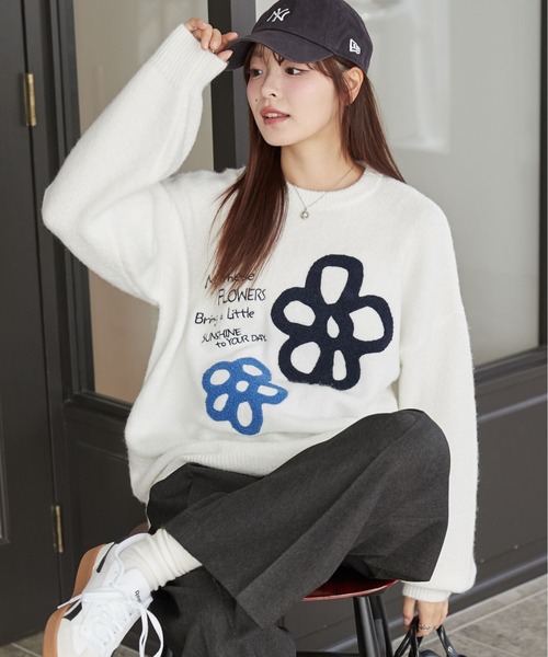 WEGO/【25年春夏/待望の再入荷】フラッフィーグラフィックBIGニット