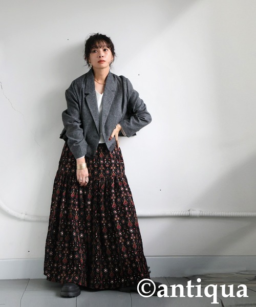 antiqua(アンティカ)の「ショート丈ジャケット(テーラードジャケット・レディース・ダークブラウン/グレー・ONESIZE)」の9枚目の写真