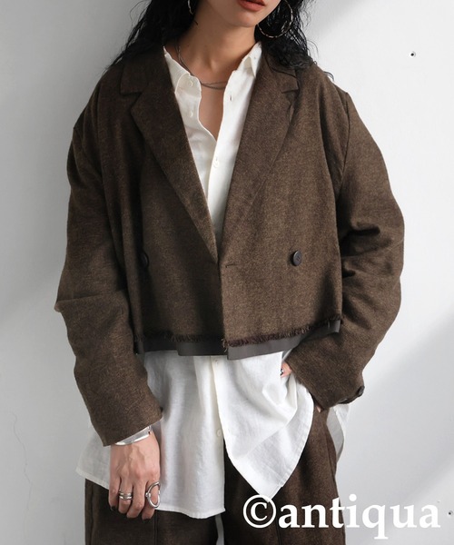 antiqua(アンティカ)の「ショート丈ジャケット(テーラードジャケット・レディース・ダークブラウン/グレー・ONESIZE)」の10枚目の写真