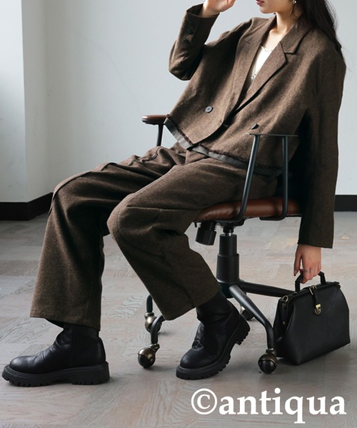 antiqua(アンティカ)の「ショート丈ジャケット(テーラードジャケット・レディース・ダークブラウン/グレー・ONESIZE)」の12枚目の写真