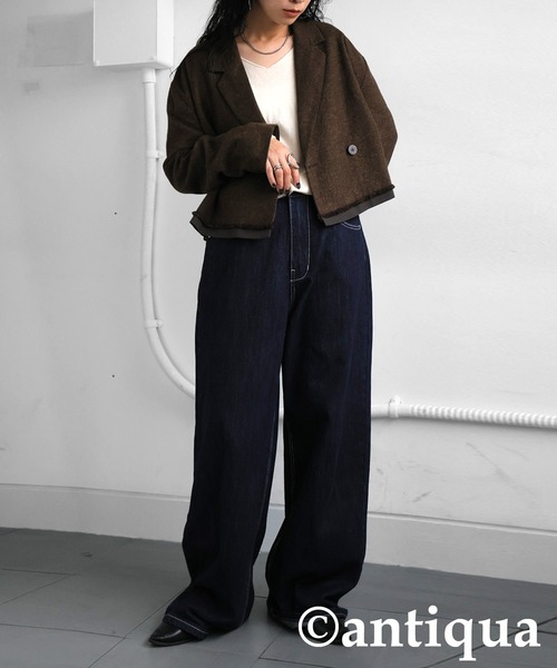 antiqua(アンティカ)の「ショート丈ジャケット(テーラードジャケット・レディース・ダークブラウン/グレー・ONESIZE)」の15枚目の写真