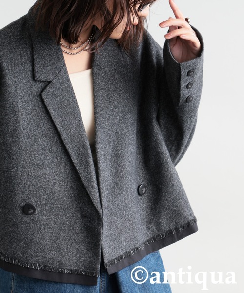 antiqua(アンティカ)の「ショート丈ジャケット(テーラードジャケット・レディース・ダークブラウン/グレー・ONESIZE)」の4枚目の写真