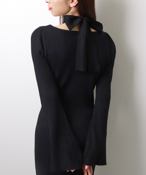 Lace Ladies（レースレディース）の「Uネック タイ付き ロング リブ ニット ワンピース（ワンピース・レディース・モカ/ブラック/ブルー・FREE/S）」の7枚目の写真