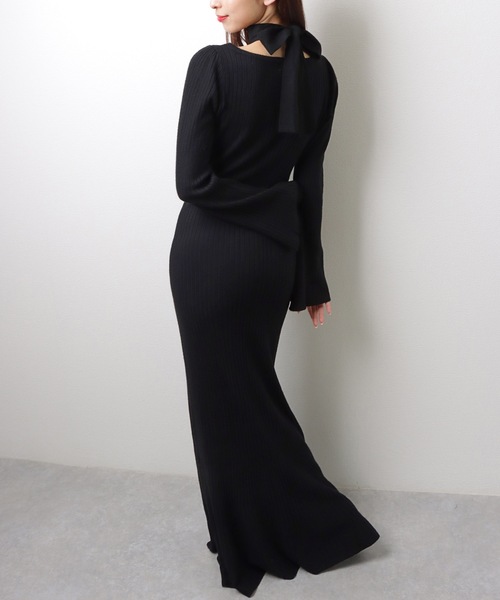 Lace Ladies（レースレディース）の「Uネック タイ付き ロング リブ ニット ワンピース（ワンピース・レディース・モカ/ブラック/ブルー・FREE/S）」の8枚目の写真