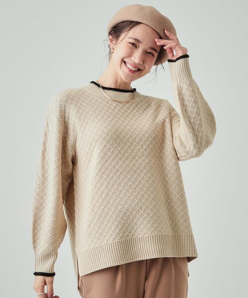 DRESKIP（ドレスキップ）の「◆【洗える】インでもアウトでも 配色ダイヤ柄クルーネックニット（ニット/セーター・レディース・ボルドー/ベージュ/ブラック/ブルーグリーン・04/03/02）」の2枚目の写真