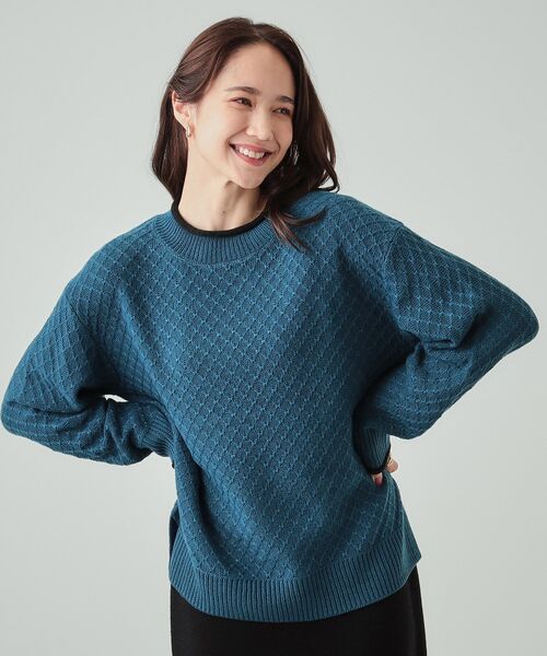 DRESKIP（ドレスキップ）の「◆【洗える】インでもアウトでも 配色ダイヤ柄クルーネックニット（ニット/セーター・レディース・ボルドー/ベージュ/ブラック/ブルーグリーン・04/03/02）」の3枚目の写真