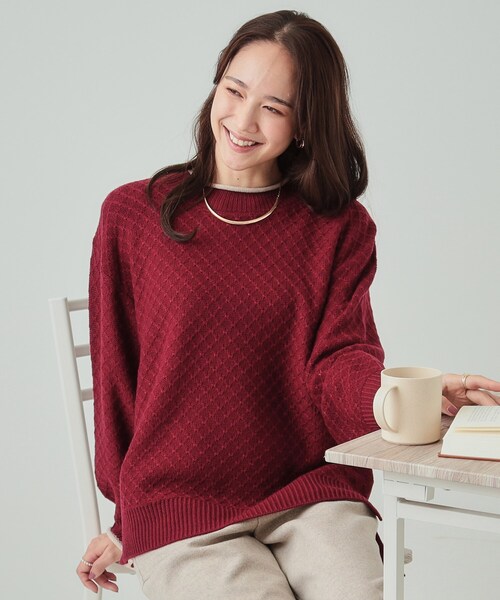 DRESKIP（ドレスキップ）の「◆【洗える】インでもアウトでも 配色ダイヤ柄クルーネックニット（ニット/セーター・レディース・ボルドー/ベージュ/ブラック/ブルーグリーン・04/03/02）」の4枚目の写真