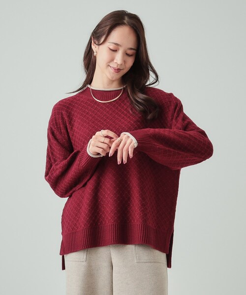 DRESKIP（ドレスキップ）の「◆【洗える】インでもアウトでも 配色ダイヤ柄クルーネックニット（ニット/セーター・レディース・ボルドー/ベージュ/ブラック/ブルーグリーン・04/03/02）」の14枚目の写真