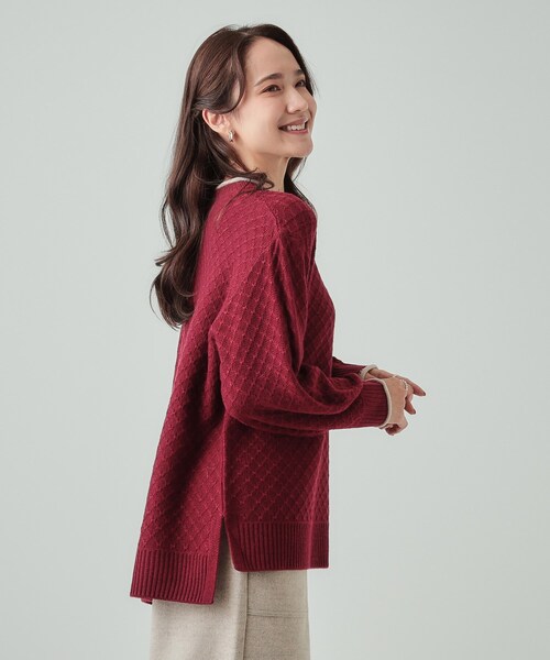 DRESKIP（ドレスキップ）の「◆【洗える】インでもアウトでも 配色ダイヤ柄クルーネックニット（ニット/セーター・レディース・ボルドー/ベージュ/ブラック/ブルーグリーン・04/03/02）」の15枚目の写真