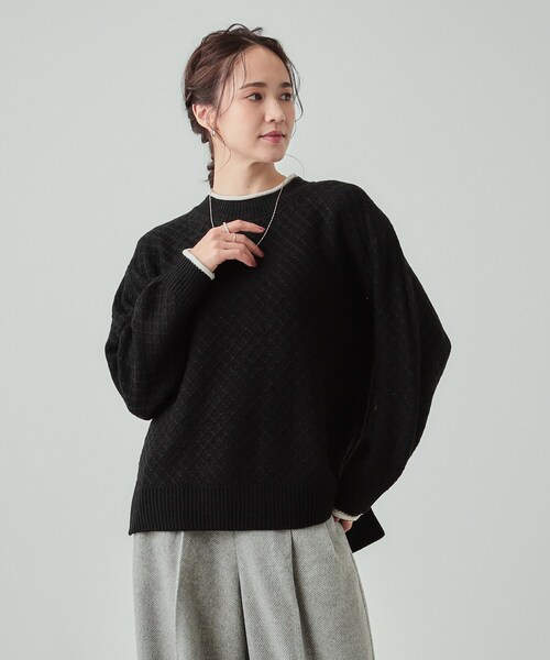 DRESKIP（ドレスキップ）の「◆【洗える】インでもアウトでも 配色ダイヤ柄クルーネックニット（ニット/セーター・レディース・ボルドー/ベージュ/ブラック/ブルーグリーン・04/03/02）」の18枚目の写真