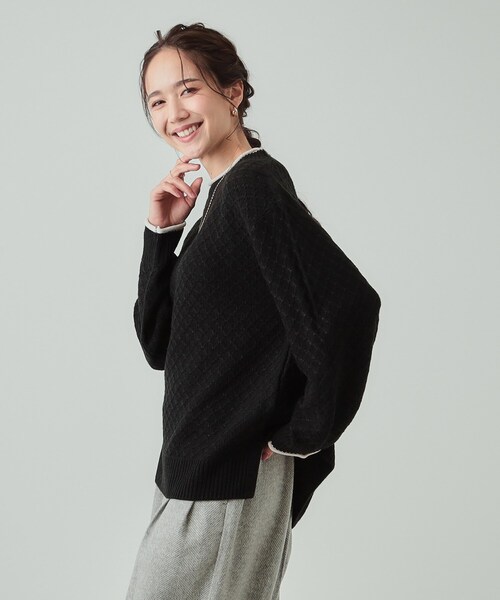 DRESKIP（ドレスキップ）の「◆【洗える】インでもアウトでも 配色ダイヤ柄クルーネックニット（ニット/セーター・レディース・ボルドー/ベージュ/ブラック/ブルーグリーン・04/03/02）」の19枚目の写真