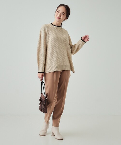 DRESKIP（ドレスキップ）の「◆【洗える】インでもアウトでも 配色ダイヤ柄クルーネックニット（ニット/セーター・レディース・ボルドー/ベージュ/ブラック/ブルーグリーン・04/03/02）」の6枚目の写真