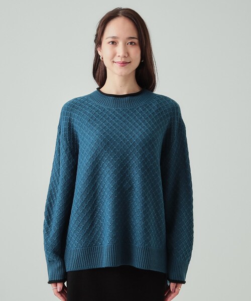 DRESKIP（ドレスキップ）の「◆【洗える】インでもアウトでも 配色ダイヤ柄クルーネックニット（ニット/セーター・レディース・ボルドー/ベージュ/ブラック/ブルーグリーン・04/03/02）」の8枚目の写真