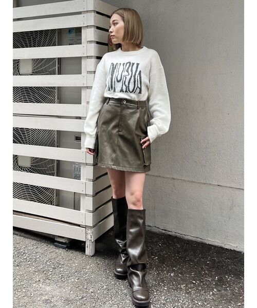 セール】ヴィンテージライクフェイクレザーミニスカート
