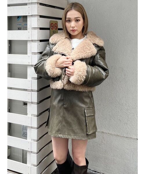 セール】ヴィンテージライクフェイクレザーミニスカート（スカート