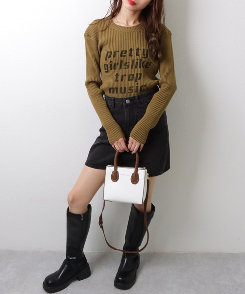 Lace Ladies(レースレディース)の「ロゴ プリント ラウンドネック リブニット セーター トップス(ニット/セーター・レディース・アイボリー/ブラック/ブラウン・M/XL)」の9枚目の写真