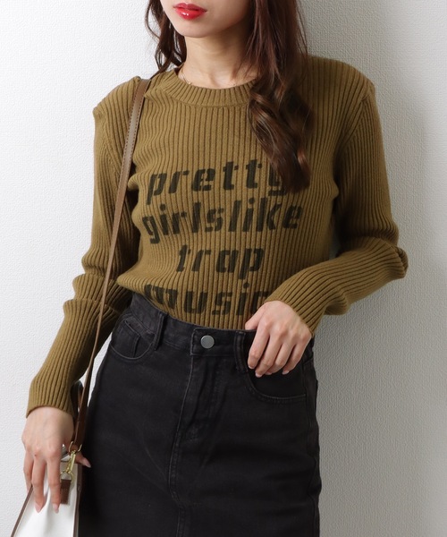 Lace Ladies(レースレディース)の「ロゴ プリント ラウンドネック リブニット セーター トップス(ニット/セーター・レディース・アイボリー/ブラック/ブラウン・M/XL)」の10枚目の写真