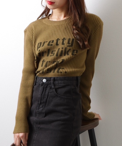 Lace Ladies(レースレディース)の「ロゴ プリント ラウンドネック リブニット セーター トップス(ニット/セーター・レディース・アイボリー/ブラック/ブラウン・M/XL)」の12枚目の写真