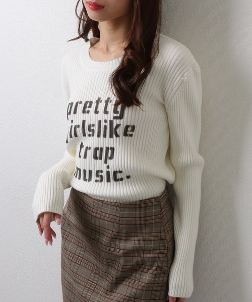 Lace Ladies(レースレディース)の「ロゴ プリント ラウンドネック リブニット セーター トップス(ニット/セーター・レディース・アイボリー/ブラック/ブラウン・M/XL)」の15枚目の写真