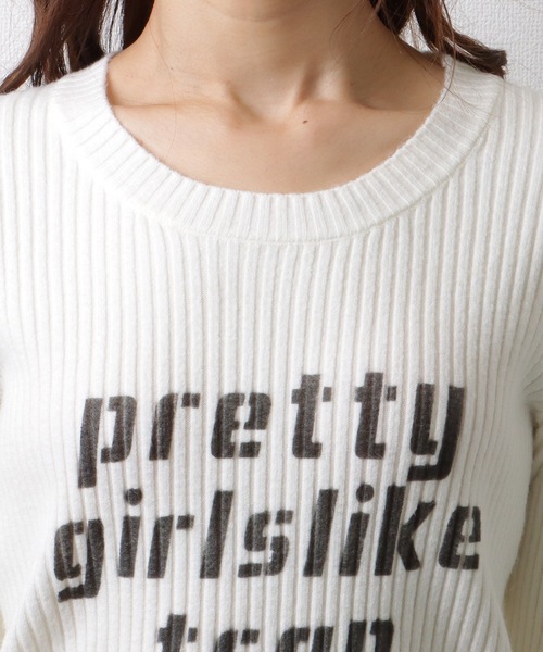 セール】ロゴ プリント ラウンドネック リブニット セーター トップス