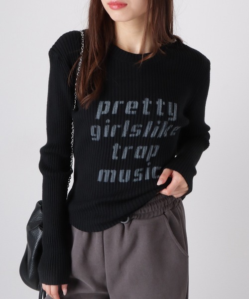 Lace Ladies(レースレディース)の「ロゴ プリント ラウンドネック リブニット セーター トップス(ニット/セーター・レディース・アイボリー/ブラック/ブラウン・M/XL)」の7枚目の写真