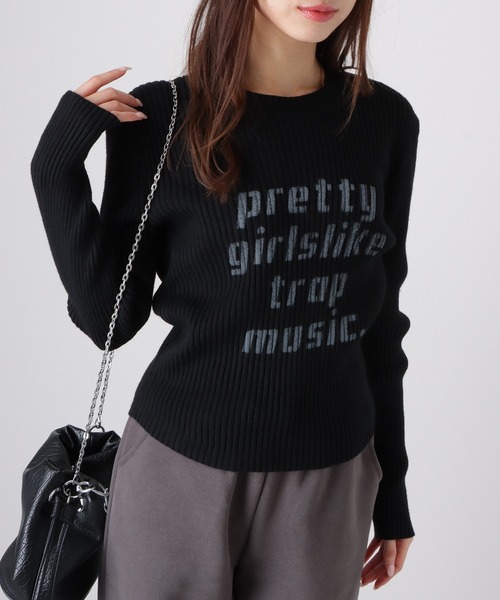 Lace Ladies(レースレディース)の「ロゴ プリント ラウンドネック リブニット セーター トップス(ニット/セーター・レディース・アイボリー/ブラック/ブラウン・M/XL)」の8枚目の写真