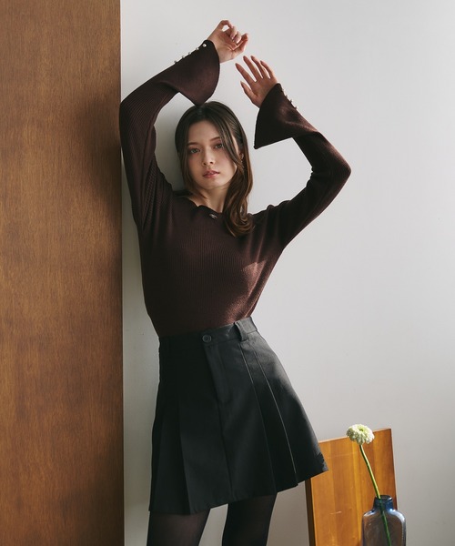 fupel(フぺル)の「plated back open rib knit / プレート付きバックオープンリブニット(ニット/セーター・レディース・ナチュラル/ダークブラウン・FREE)」の17枚目の写真