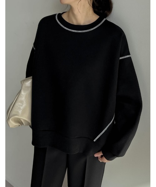 Re:EDIT（リエディ）の「無地or配色ステッチ裏起毛スウェットプルオーバー（スウェット・レディース・ブラック系その他/グレー/ブラック/アイボリー/グレー系その他/ホワイト系その他・LARGE/MEDIUM）」の4枚目の写真