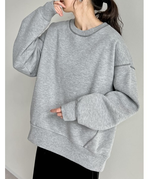 Re:EDIT（リエディ）の「無地or配色ステッチ裏起毛スウェットプルオーバー（スウェット・レディース・ブラック系その他/グレー/ブラック/アイボリー/グレー系その他/ホワイト系その他・LARGE/MEDIUM）」の6枚目の写真